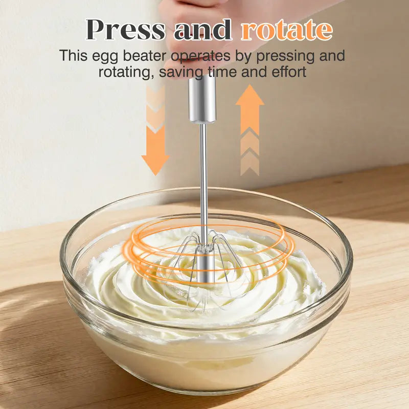 Semi-Automatic Stainless Steel Push Rotary Whisk Set