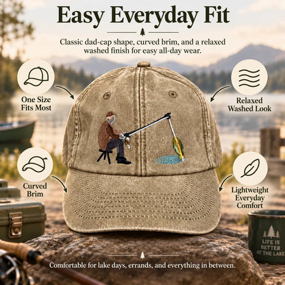 🔥 Last Day 50% OFF-🎣🧢 Catch of the Day Interactive Fishing Cap – Vintage Washed Moving Fish Hat