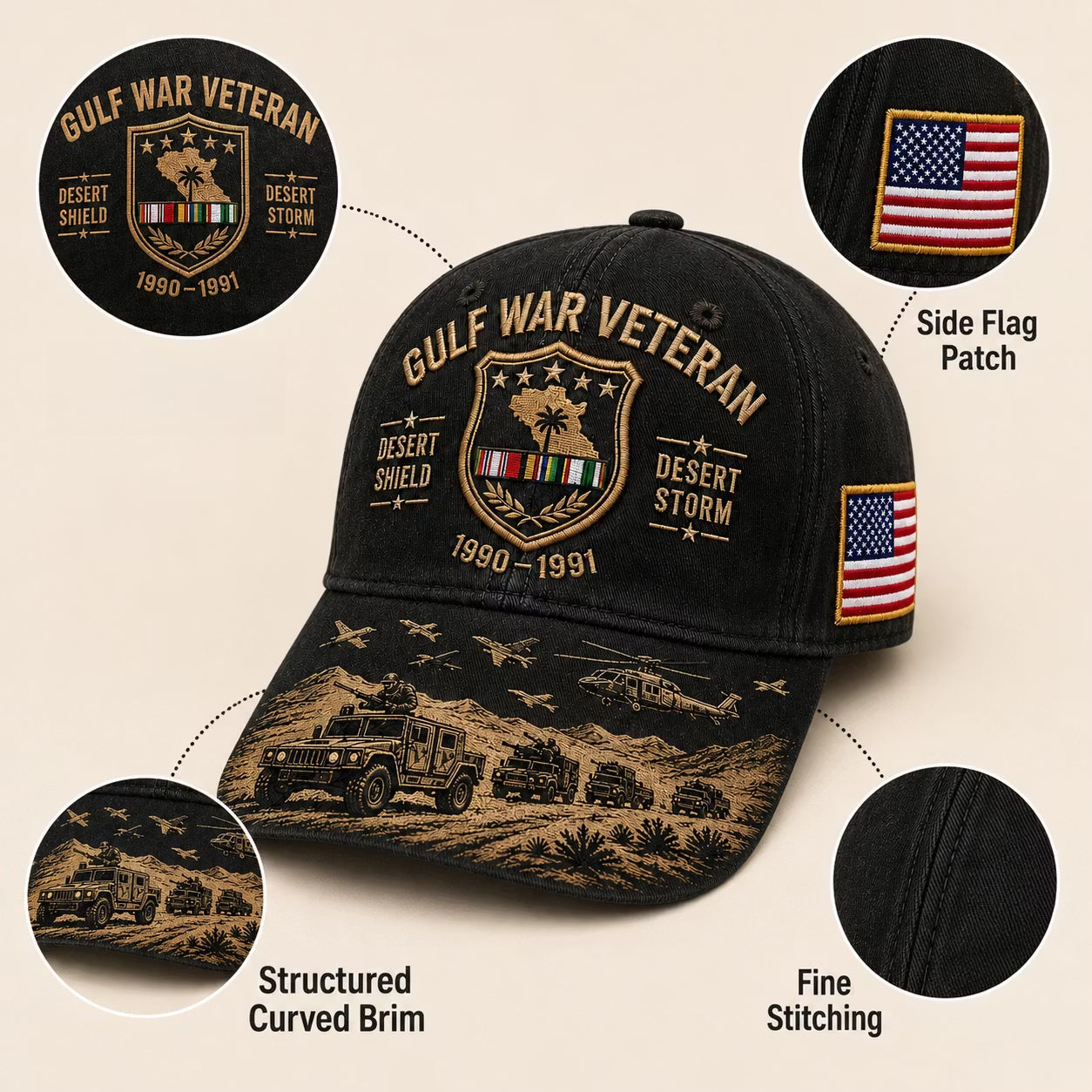 🇺🇸Gulf War Veteran Desert Shield & Desert Storm Commemorative Cap