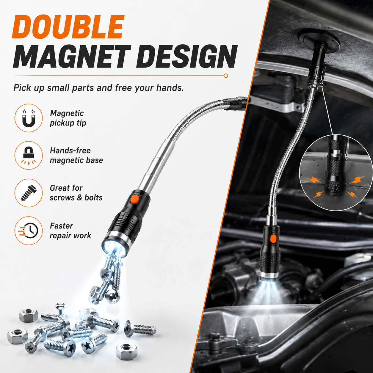 🔦Telescoping Magnetic Pickup Tools - Telescoping Magnet with LED Flashlight