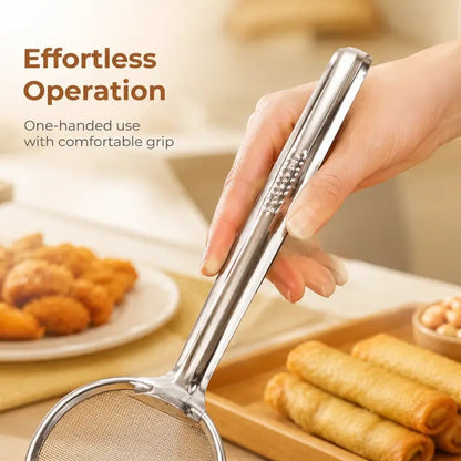 2-in-1 Stainless Steel Frying Filter Tongs – Clip, Drain & Serve Easily