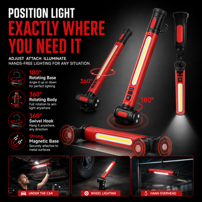 Rechargeable COB Work Light – 3000LM USB-C Magnetic LED Inspection Light with 360° Rotation & Power Bank Function 🔦