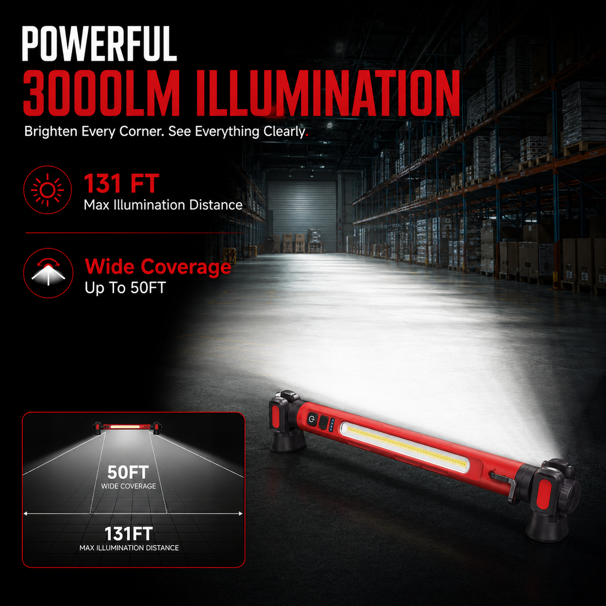 Rechargeable COB Work Light – 3000LM USB-C Magnetic LED Inspection Light with 360° Rotation & Power Bank Function 🔦