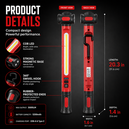 Rechargeable COB Work Light – 3000LM USB-C Magnetic LED Inspection Light with 360° Rotation & Power Bank Function 🔦