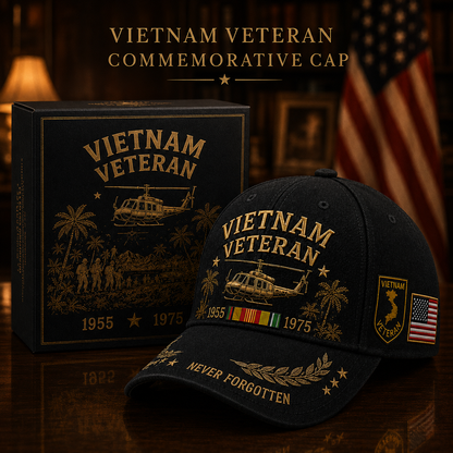 🇺🇸🎖️ Vietnam Veteran 1955–1975 Memorial Embroidered Cap