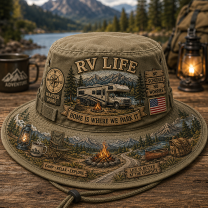 🏕️Vintage RV Life Adventure Boonie Hat – Home Is Where We Park It