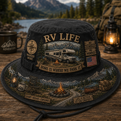 🏕️Vintage RV Life Adventure Boonie Hat – Home Is Where We Park It