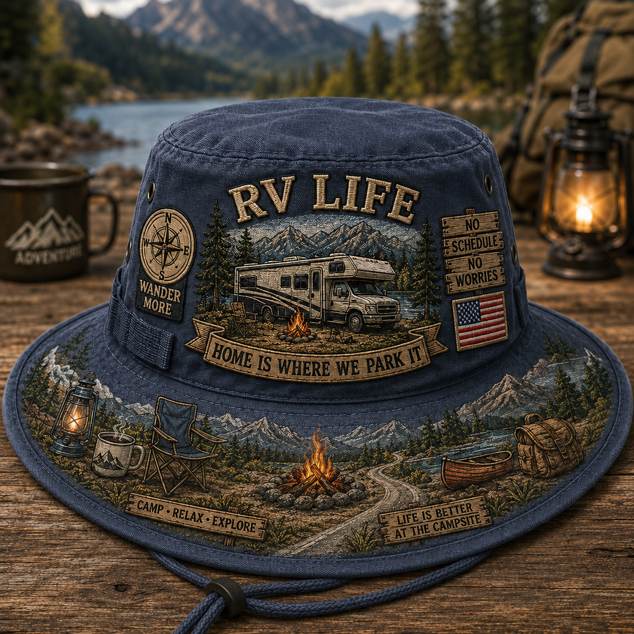 🏕️Vintage RV Life Adventure Boonie Hat – Home Is Where We Park It