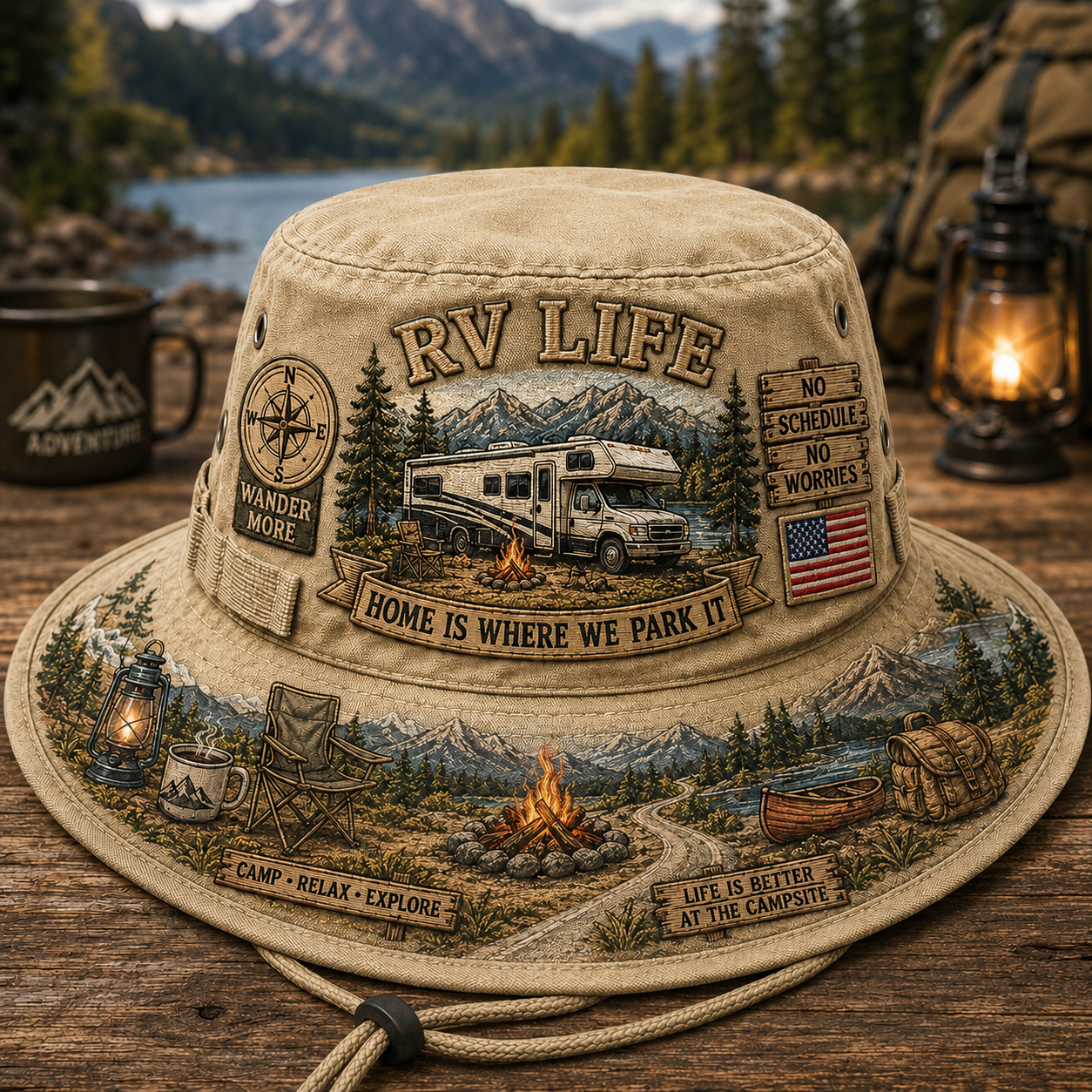 🏕️Vintage RV Life Adventure Boonie Hat – Home Is Where We Park It
