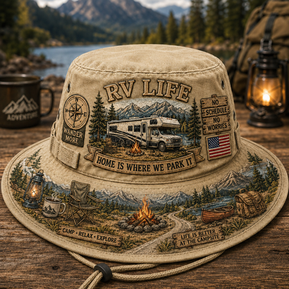 🏕️Vintage RV Life Adventure Boonie Hat – Home Is Where We Park It