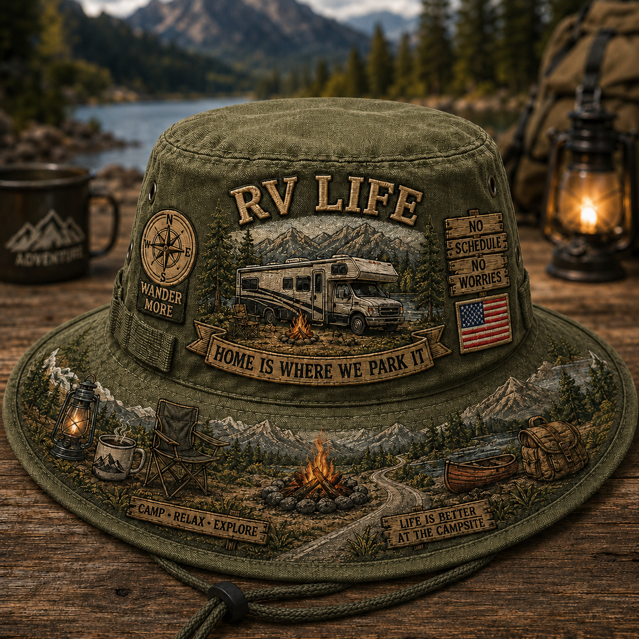 🏕️Vintage RV Life Adventure Boonie Hat – Home Is Where We Park It