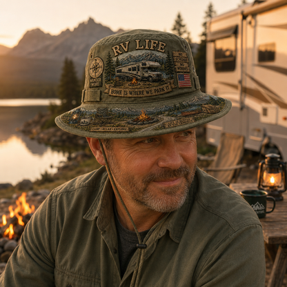 🏕️Vintage RV Life Adventure Boonie Hat – Home Is Where We Park It