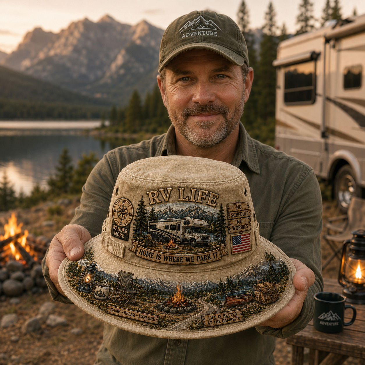 🏕️Vintage RV Life Adventure Boonie Hat – Home Is Where We Park It