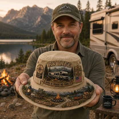 🏕️Vintage RV Life Adventure Boonie Hat – Home Is Where We Park It