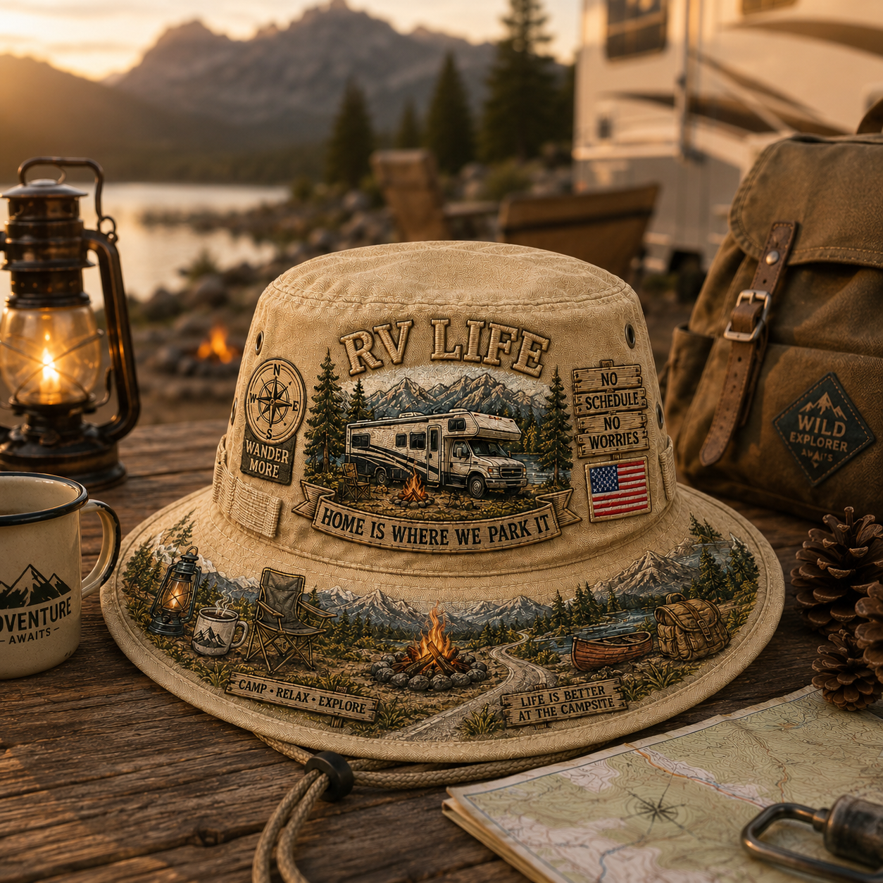 🏕️Vintage RV Life Adventure Boonie Hat – Home Is Where We Park It