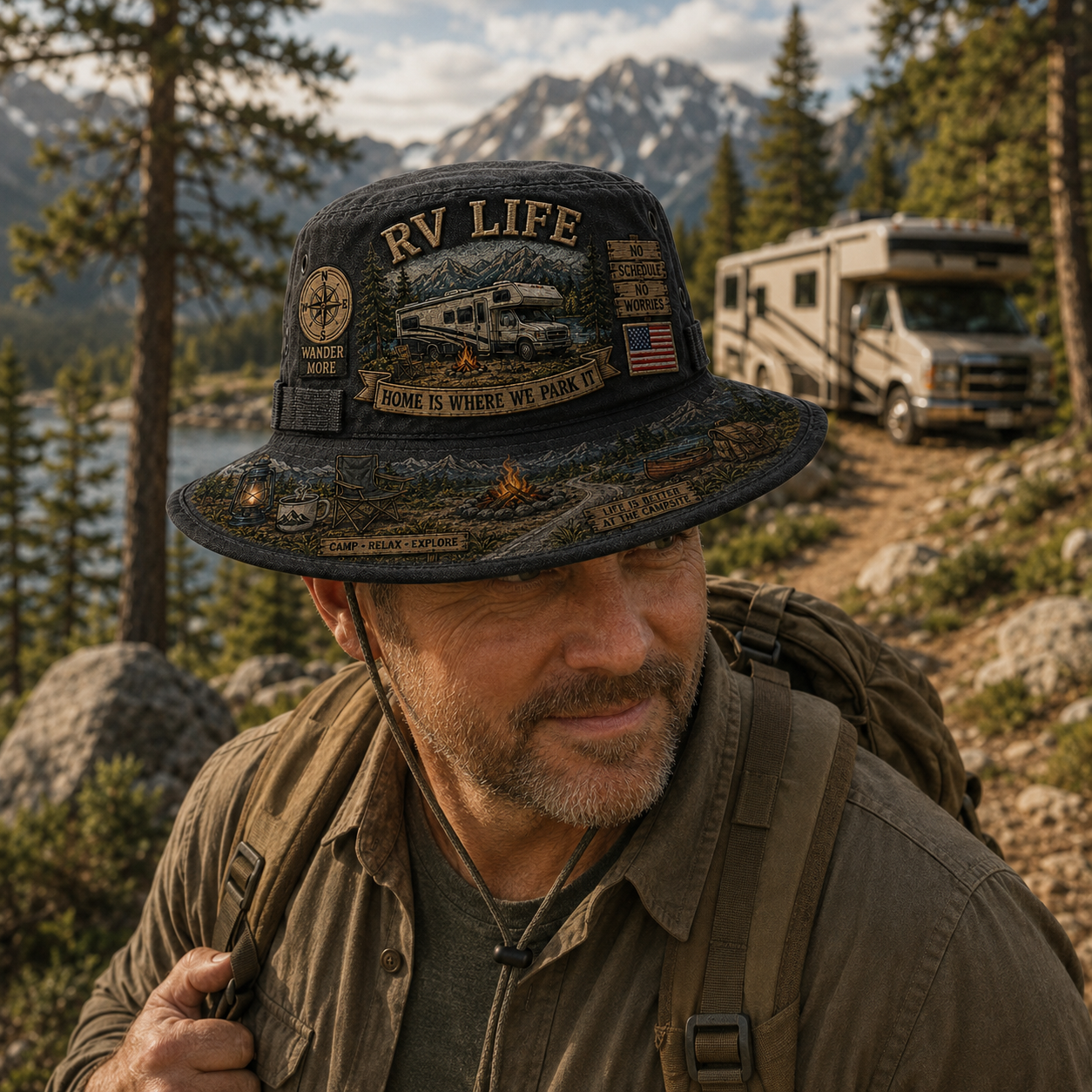 🏕️Vintage RV Life Adventure Boonie Hat – Home Is Where We Park It
