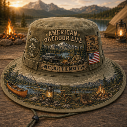 🌄🎣American Outdoor Life Vintage Boonie Hat – Camp, Fish & Explore