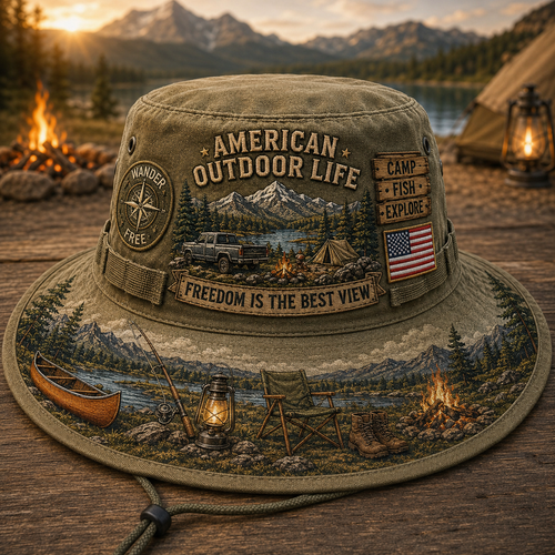 🌄🎣American Outdoor Life Vintage Boonie Hat – Camp, Fish & Explore