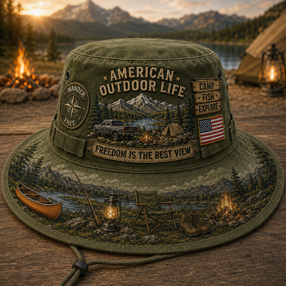 🌄🎣American Outdoor Life Vintage Boonie Hat – Camp, Fish & Explore