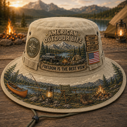 🌄🎣American Outdoor Life Vintage Boonie Hat – Camp, Fish & Explore