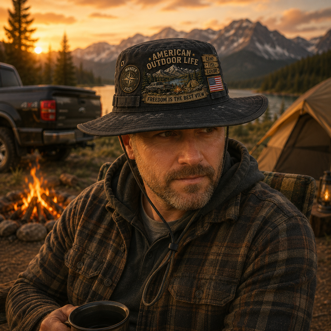 🌄🎣American Outdoor Life Vintage Boonie Hat – Camp, Fish & Explore