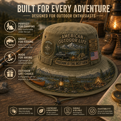 🌄🎣American Outdoor Life Vintage Boonie Hat – Camp, Fish & Explore