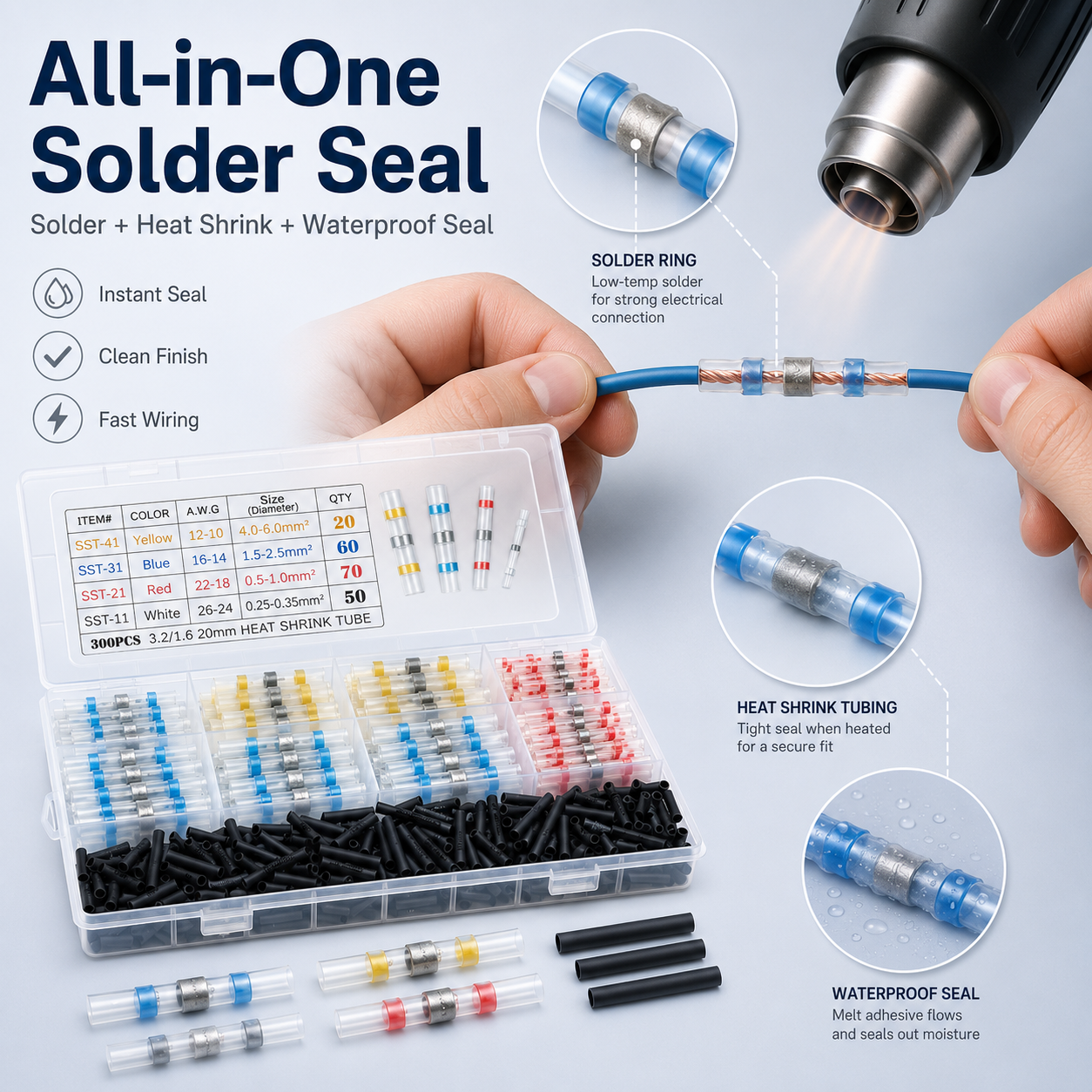 300PCS Haisstronica Solder Seal Wire Connectors