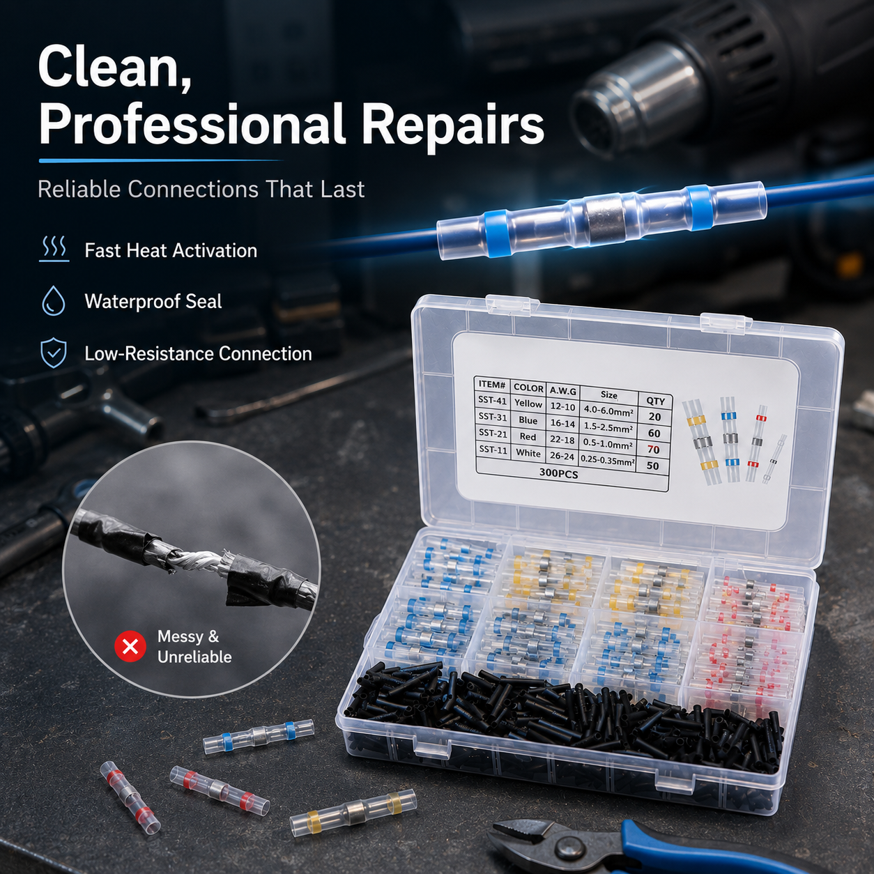 300PCS Haisstronica Solder Seal Wire Connectors