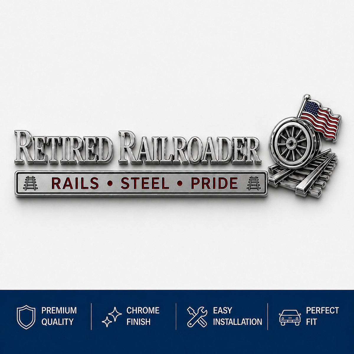 🚂 Retired Railroader Rails Steel Pride Metal Car Emblem Badge