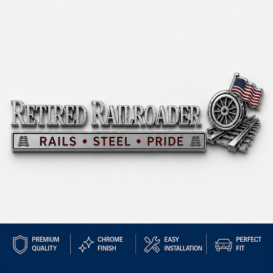 🚂 Retired Railroader Rails Steel Pride Metal Car Emblem Badge