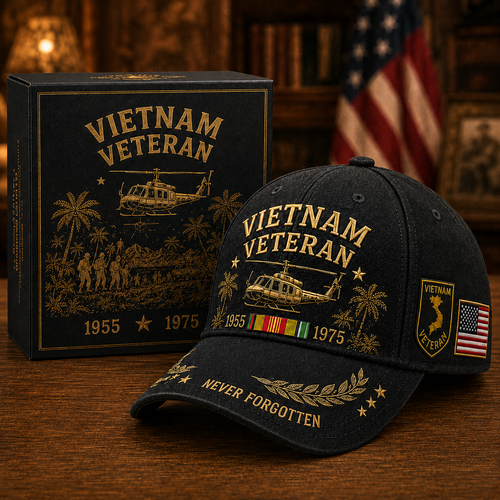 🇺🇸🎖️ Vietnam Veteran 1955–1975 Memorial Embroidered Cap