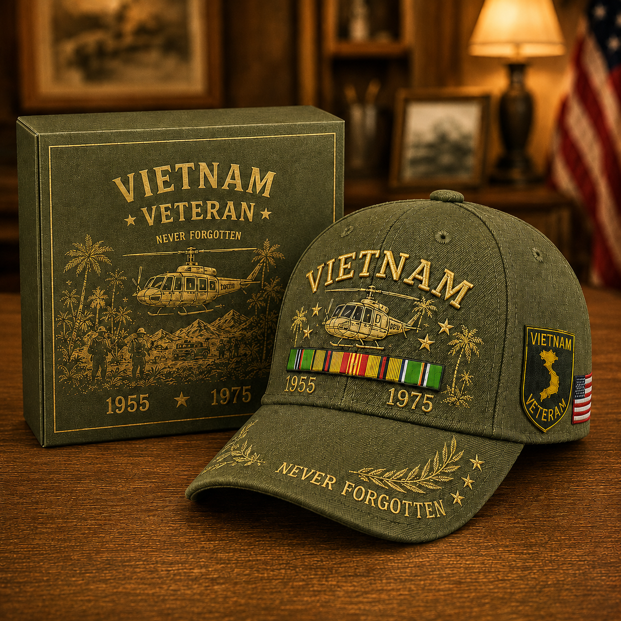 🇺🇸🎖️ Vietnam Veteran 1955–1975 Memorial Embroidered Cap