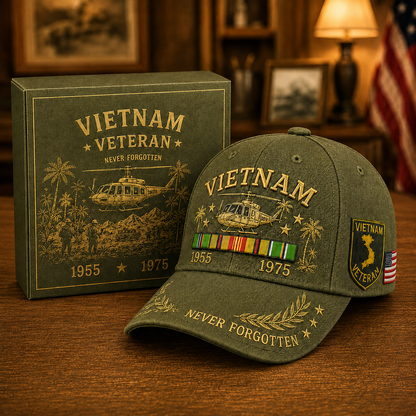 🇺🇸🎖️ Vietnam Veteran 1955–1975 Memorial Embroidered Cap