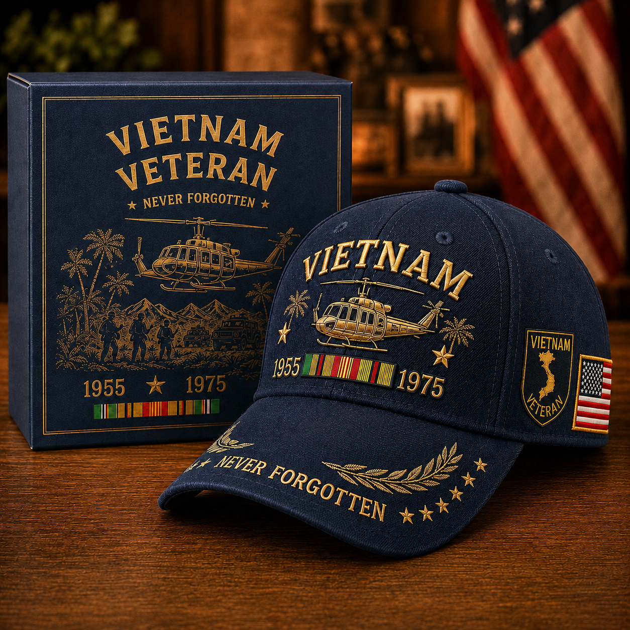 🇺🇸🎖️ Vietnam Veteran 1955–1975 Memorial Embroidered Cap