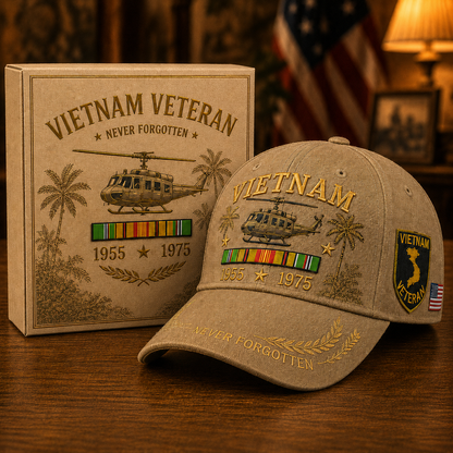 🇺🇸🎖️ Vietnam Veteran 1955–1975 Memorial Embroidered Cap