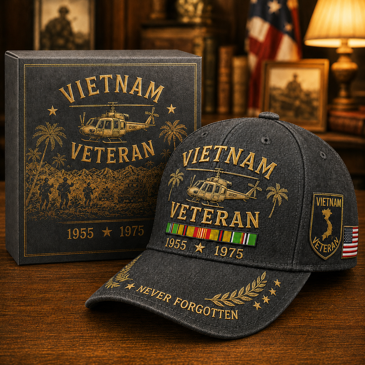 🇺🇸🎖️ Vietnam Veteran 1955–1975 Memorial Embroidered Cap