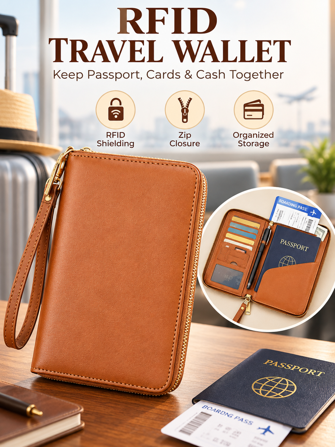 RFID Travel Wallet Passport Organizer