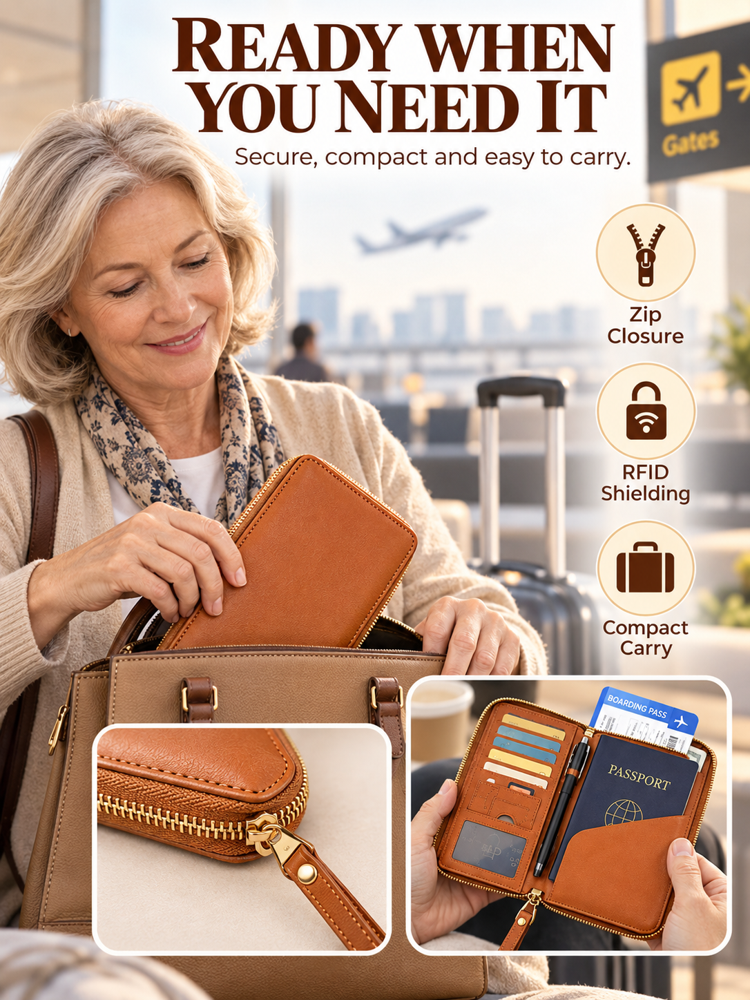 Compact passport organizer ready for travel