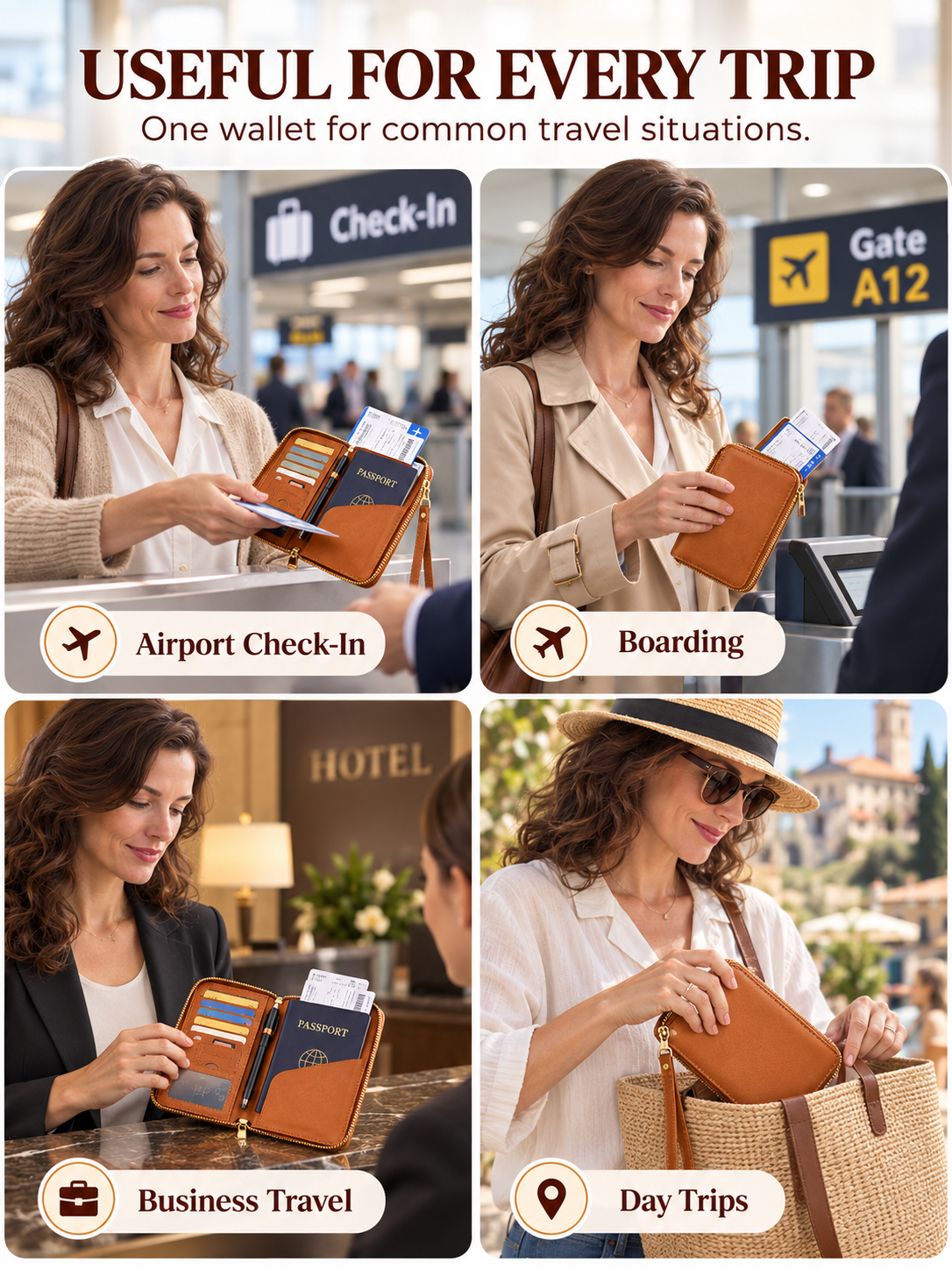 Passport organizer for airport boarding hotel and day trips