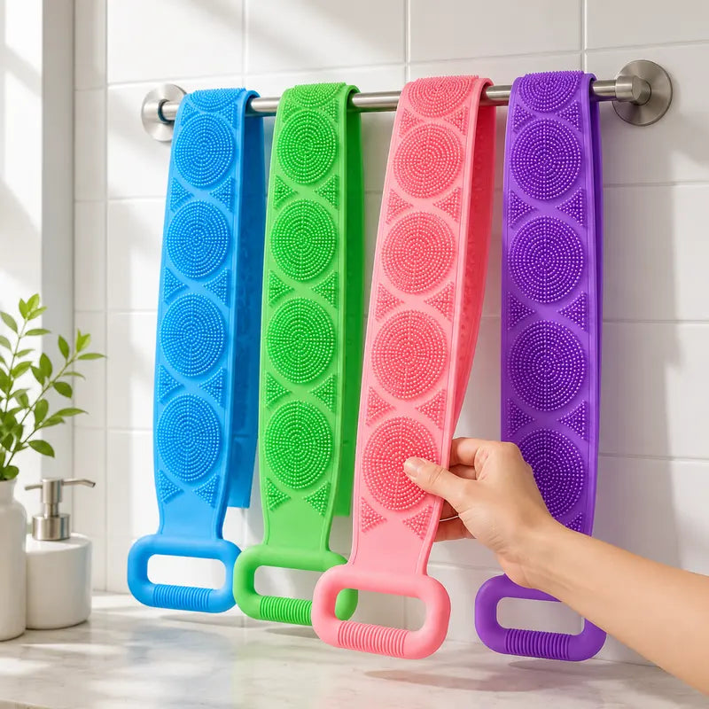 Silicone Bath Brush, Double-Sided Exfoliating Back Scrubber with Mesh Sponge