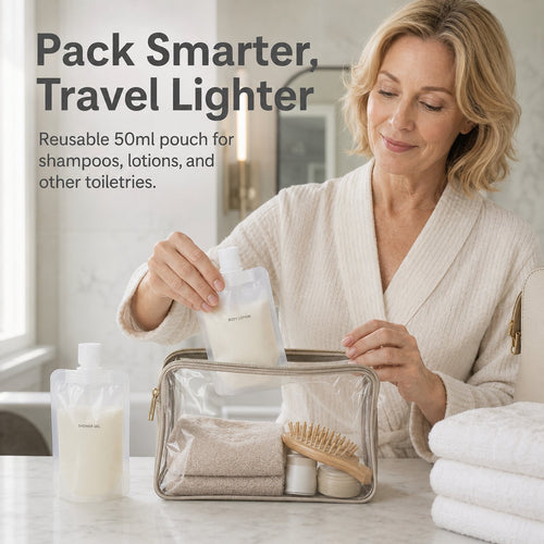 Reusable 50ml Travel Liquid Pouch with Clear Labels