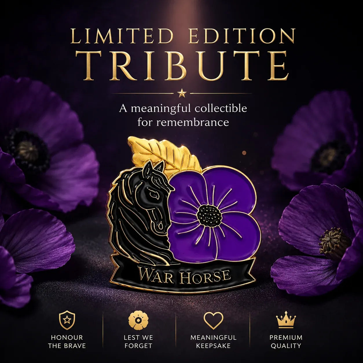 🐴 111th Anniversary War Horse Purple Poppy Remembrance Brooch