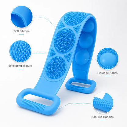 Silicone Bath Brush, Double-Sided Exfoliating Back Scrubber with Mesh Sponge