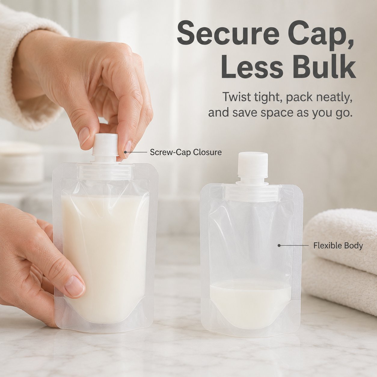 Reusable 50ml Travel Liquid Pouch with Clear Labels