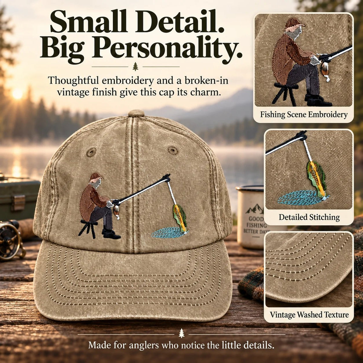 🔥 Last Day 50% OFF-🎣🧢 Catch of the Day Interactive Fishing Cap – Vintage Washed Moving Fish Hat