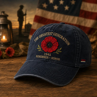 🎁 The Greatest Generation 1945 Memorial Poppy Cap – Remember & Honor