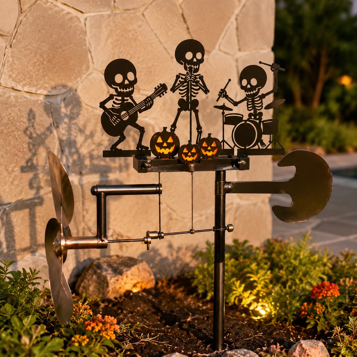 🔥HOT SALE 50% OFF💀🎃Halloween Skeleton Metal Drummer Kinetic Wind Spinner