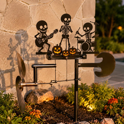 🔥HOT SALE 50% OFF💀🎃Halloween Skeleton Metal Drummer Kinetic Wind Spinner