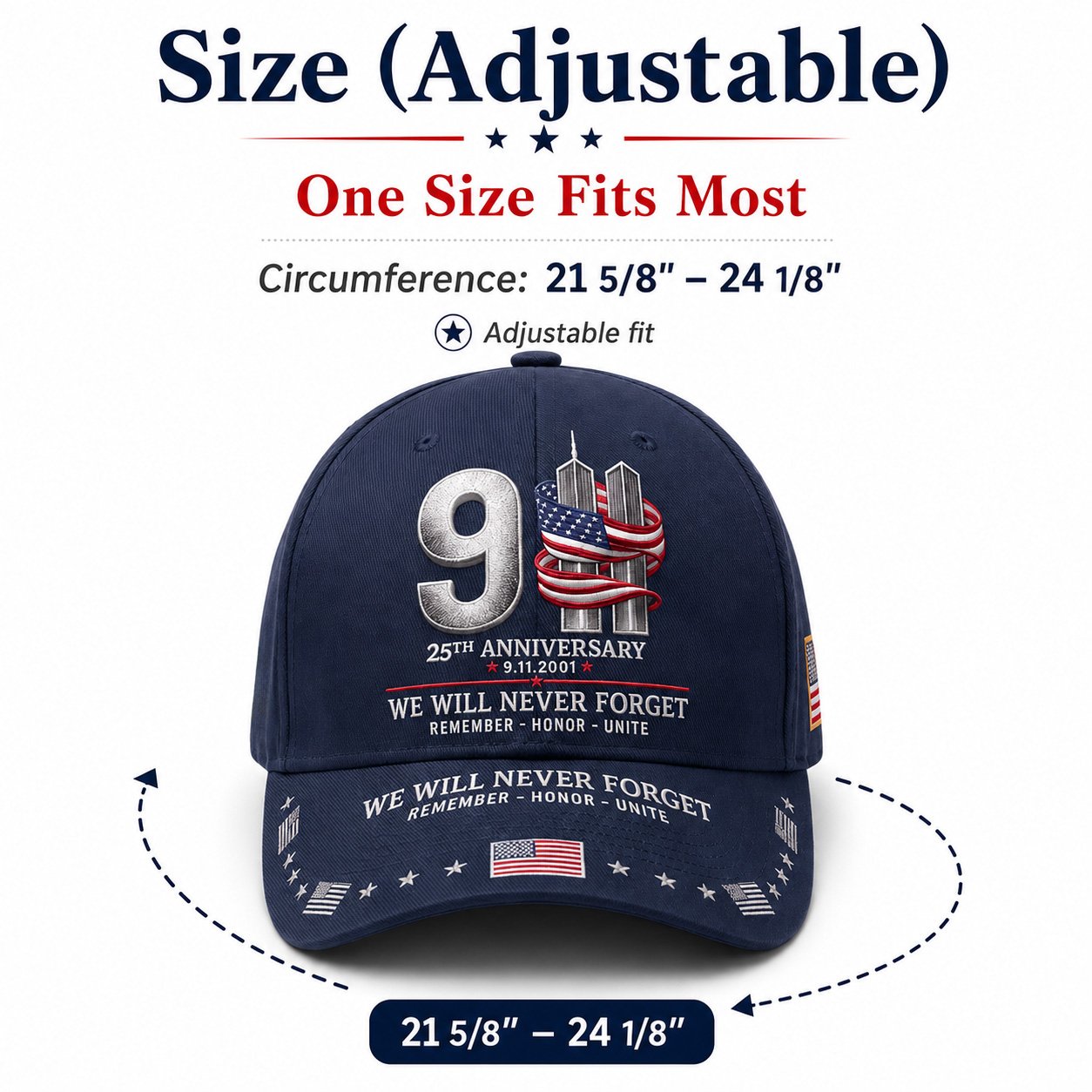 🔥LAST DAY 50% OFF - 9/11 25th Anniversary We Will Never Forget Embroidered Memorial Baseball Cap