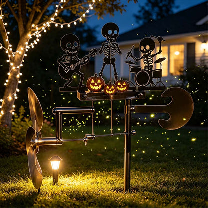 🔥HOT SALE 50% OFF💀🎃Halloween Skeleton Metal Drummer Kinetic Wind Spinner